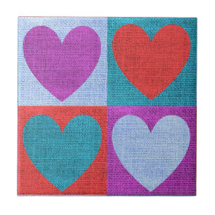 Azulejo Corazón Patrón Cuadros Morado Verde y Rojo