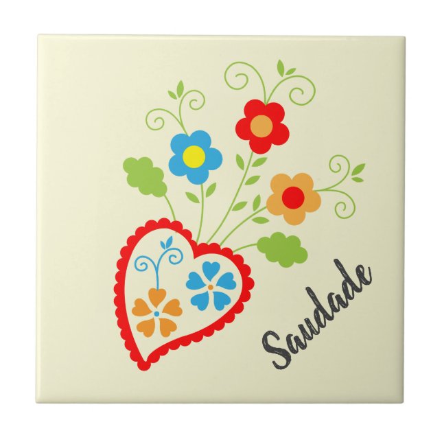 Azulejo Corazón popular portugués con palabra en salsa (Frente)