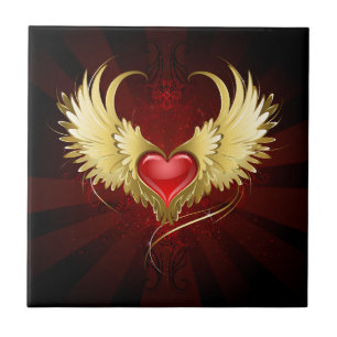 Azulejo Corazón Rojo con Alas Doradas