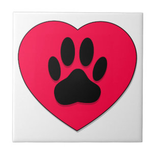 Azulejo Corazón Rojo Con Huella De Pezuña De Perro Mascota
