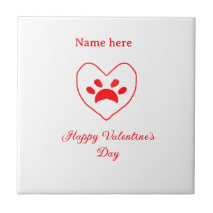 Azulejo Corazón rojo perro gato pata feliz día de San Vale