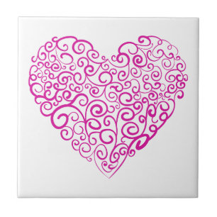 Azulejo Corazón rosa de escritura a mano espiral para Día