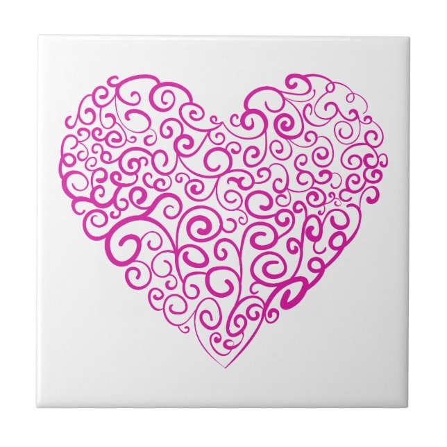 Azulejo Corazón rosa de escritura a mano espiral para Día  (Frente)