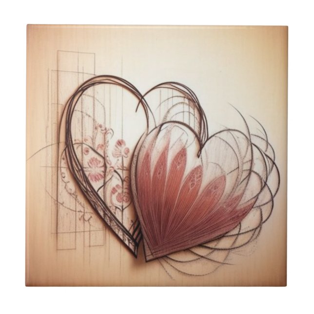 Azulejo Corazón rosa y beige suave Tile cerámico (Frente)