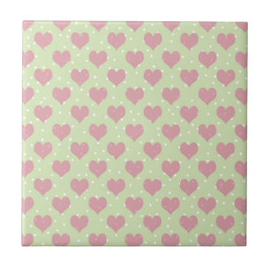 Azulejo Corazón rosado y patrón de puntos de polka blanco