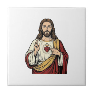 Azulejo Corazón Sagrado Jesús Grabado Vintage Arte Vectori