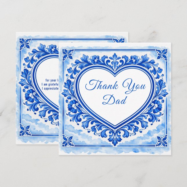 💙Azulejo Corazón Tarjeta de Agradecimiento (Anverso / Reverso)