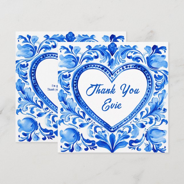 💙Azulejo Corazón Tarjeta de Agradecimiento (Anverso / Reverso)
