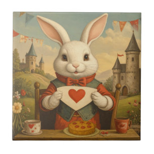 Azulejo Corazones Caprichosos del Conejo Blanco Encantado 