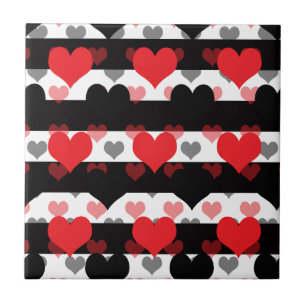 Azulejo Corazones de amor negros rojos con franjas blancas