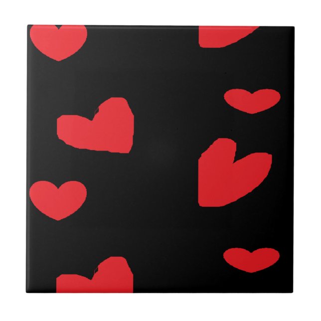 Azulejo Corazones de amor rojos en negro (Frente)