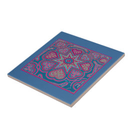 Azulejo Corazones de arte popular azul trivet/mosaico