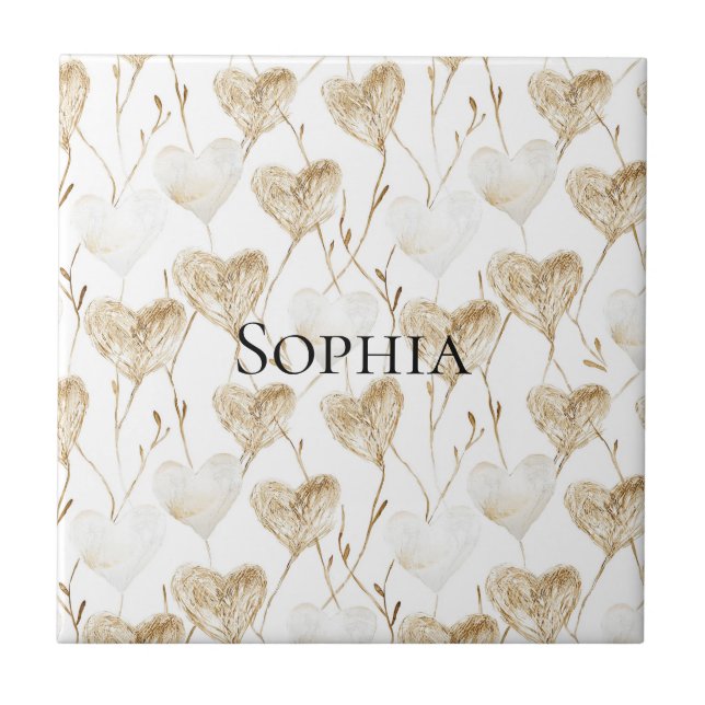 Azulejo Corazones de Boho de Cream Brown (Frente)