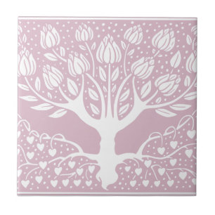 Azulejo Corazones de boletus rosa y blanco