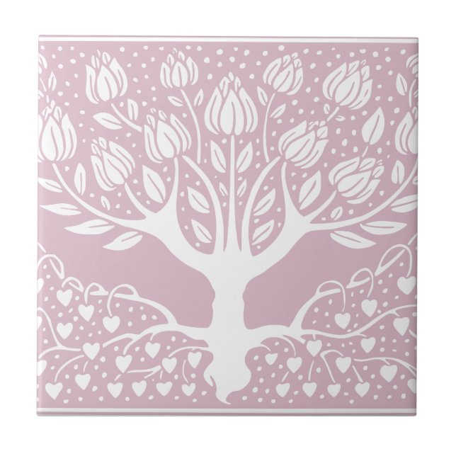 Azulejo Corazones de boletus rosa y blanco (Frente)