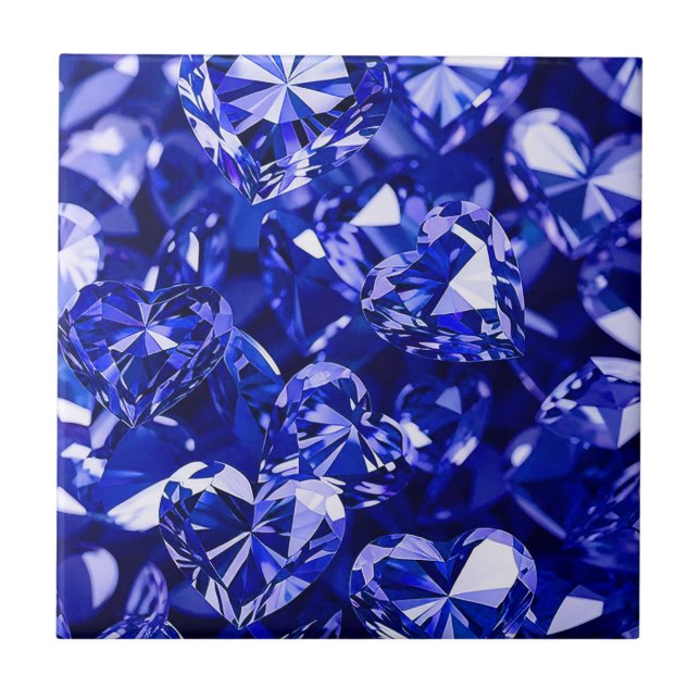 Azulejo Corazones de diamantes de cristal azul (Frente)