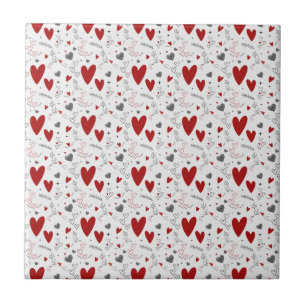 Azulejo Corazones de garabatos rojos y negros Amor