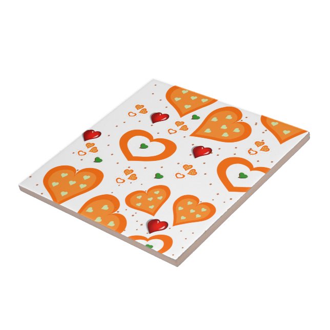 Azulejo Corazones de Naranja rojo de mosaico cerámico (Lado)