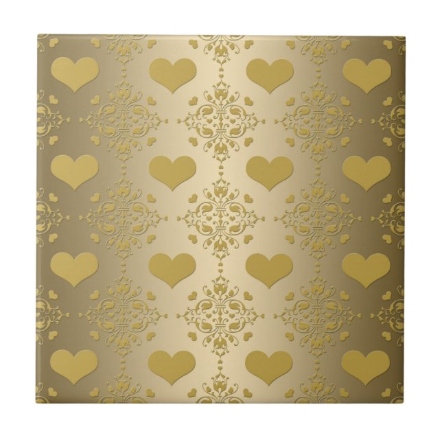 Azulejo Corazones de oro dulces patrón damasco (Frente)