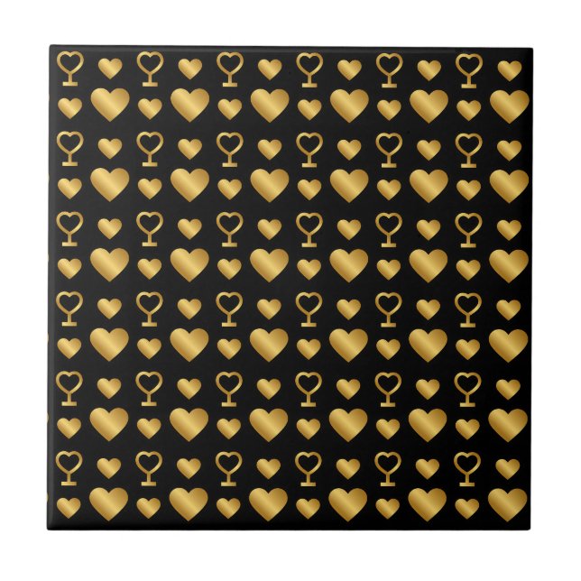 Azulejo Corazones de Pan de Oro Negro de Lujo  (Frente)
