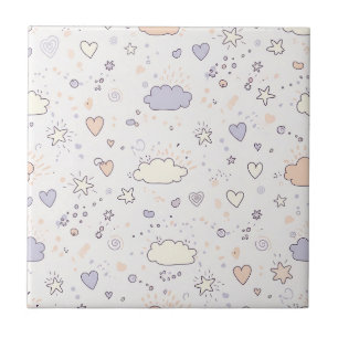 Azulejo Corazones de Pastel y Nubes Acuarela Sueño (7)