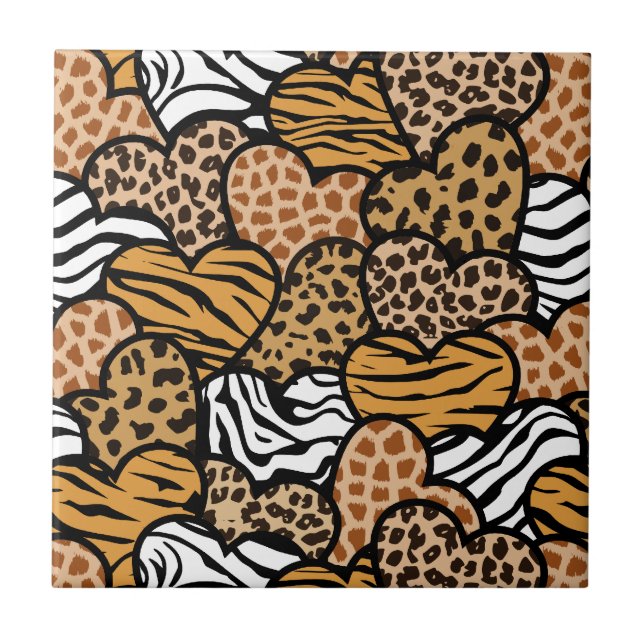 Azulejo Corazones de patrones de animales divertidos (Frente)