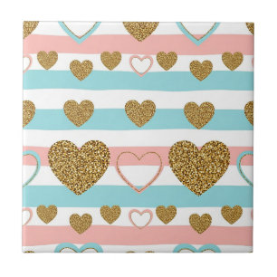 Azulejo Corazones de San Valentín con acentos dorados y ra