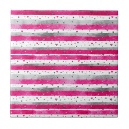 Azulejo Corazones Elegantes de San Valentín Rosa Plateado 