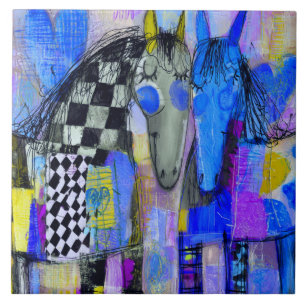 Azulejo Corazones juguetones y caballos de tablero de ajed