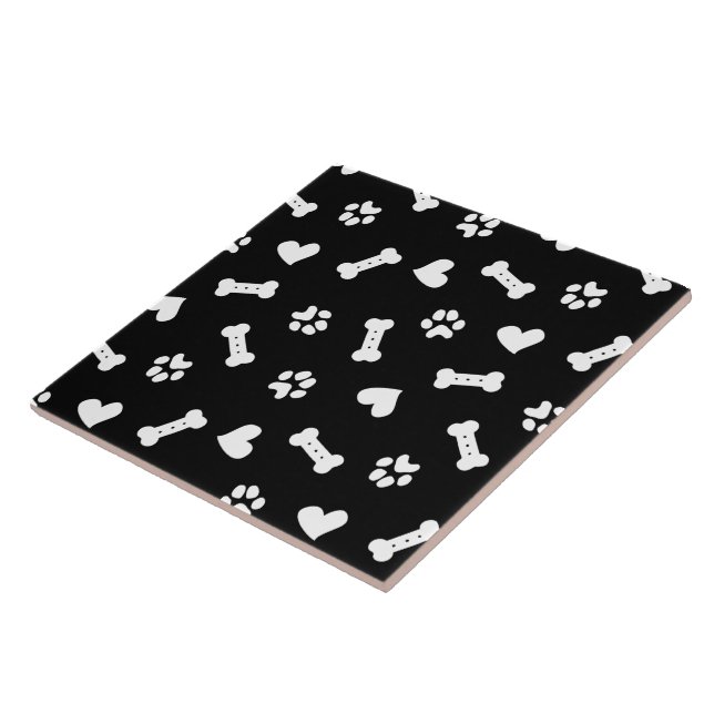 Azulejo Corazones Perro Paws Y Huesos Negro   (Lado)