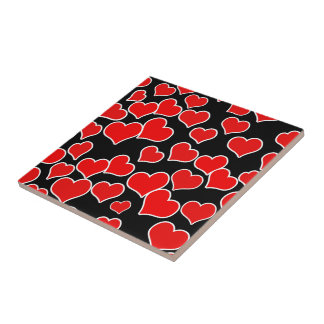 Azulejo Corazones rojos sobre fondo negro