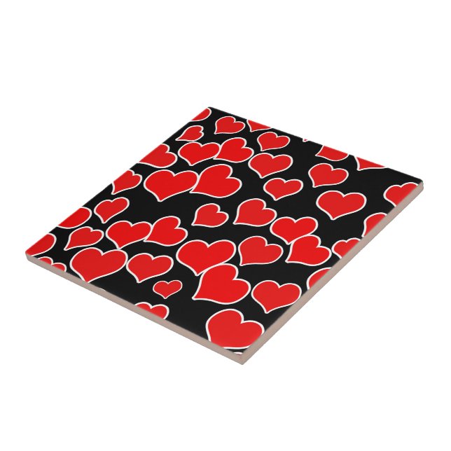 Azulejo Corazones rojos sobre fondo negro (Lado)