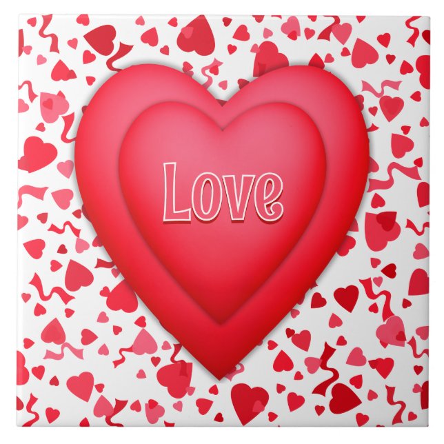 Azulejo Corazones rojos y confeti personalizados (Frente)