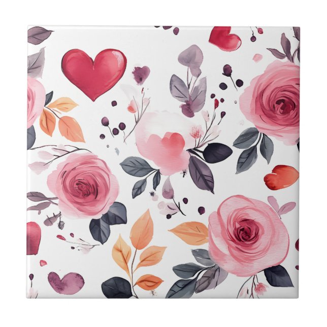 Azulejo Corazones rosados y Rosas (Frente)