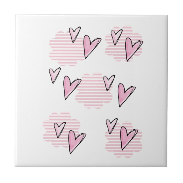 Azulejo Corazones Rosas  (Frente)