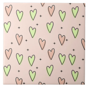 Azulejo Corazones y estrellas cortos con un patrón rosado