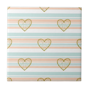 Azulejo Corazones y rayas de San Valentín pastel con acent