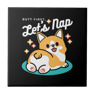 Azulejo Corgi Butt y Nap Vibes - Perro durmiente suave