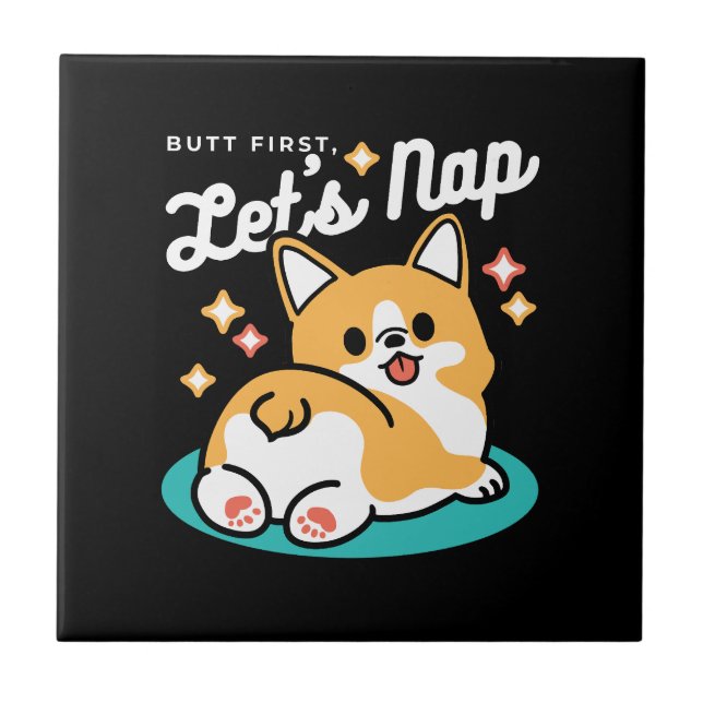 Azulejo Corgi Butt y Nap Vibes - Perro durmiente suave (Frente)