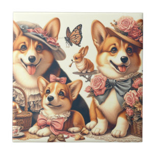 Azulejo Corgi Cardigan galés de época
