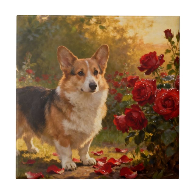Azulejo Corgi en las Rosas V (Frente)