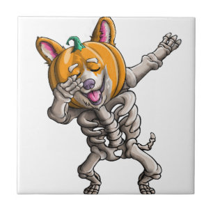 Azulejo Corgi Esqueleto Divertido de Halloween Corgi Lindo
