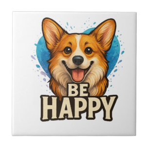 Azulejo Corgi Feliz con Corazón Colorido - diseño para ama