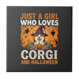 Azulejo Corgi Halloween Bruja Niña Horror Antiguo