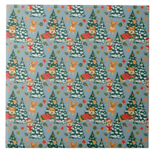 Azulejo Corgis decora el árbol de Navidad en bosque