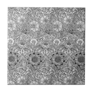 Azulejo Corncockle de William Morris, blanco negro vintage