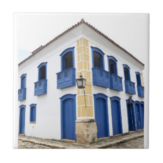 Azulejo Corner Building Blue Trim, Paraty, Brasil, Tile