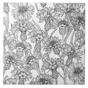 Azulejo Cornflores, negro y blanco