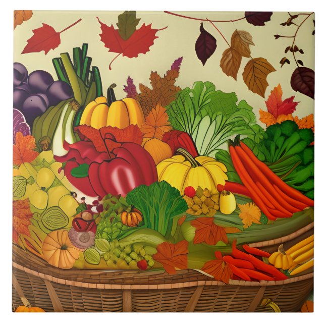 Azulejo Cornucopia llena de verduras (Frente)