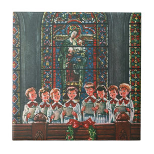 Azulejo Coro de niños cantando en la iglesia en Navidad vi